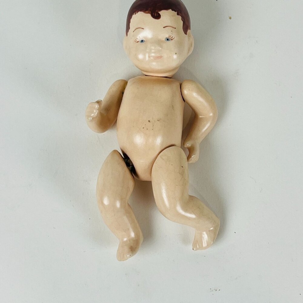 Antique 6" Composition Baby Doll Brown Hair Movable Arms & Legs Cracking